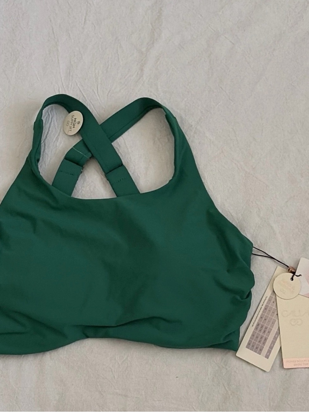 NWT Calia Power Sculpt Bikini Swim Top Green Wide Adjustable Crisscross Straps